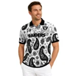 Las Vegas Raiders Polo Shirt Personalized Paisley Florals Black White Best Selling