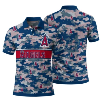Los Angeles Angels Polo Shirt Personalized Camo Band Blue Fashion Forward