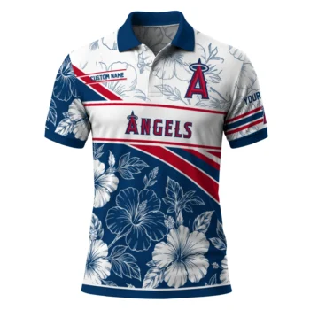 Los Angeles Angels Polo Shirt Personalized Floral Angles Blue White Best Selling