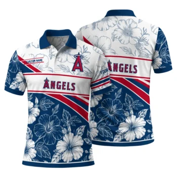 Los Angeles Angels Polo Shirt Personalized Floral Angles Blue White Fashion Forward