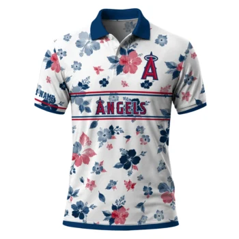 Los Angeles Angels Polo Shirt Personalized Floral Pinstripe Blue White Best Selling