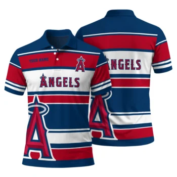 Los Angeles Angels Polo Shirt Personalized Horizontal Blocks Blue Fashion Forward