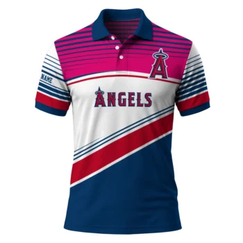 Los Angeles Angels Polo Shirt Personalized Slanted Stripes Blue White Best Selling