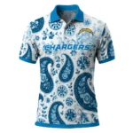 Los Angeles Chargers Polo Shirt Custom Paisley Florals Blue White Best Selling