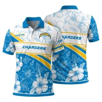 Los Angeles Chargers Polo Shirt Personalized Floral Angles Blue White Fashion Forward