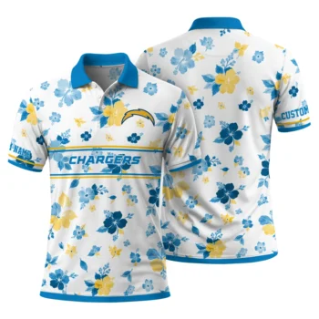 Los Angeles Chargers Polo Shirt Personalized Floral Pinstripe Blue White Fashion Forward
