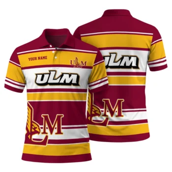 Louisiana Monroe Warhawks Polo Shirt Custom Horizontal Blocks Red Fashion Forward