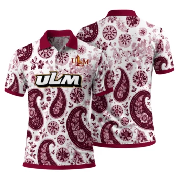 Louisiana Monroe Warhawks Polo Shirt Custom Paisley Florals Red White Fashion Forward