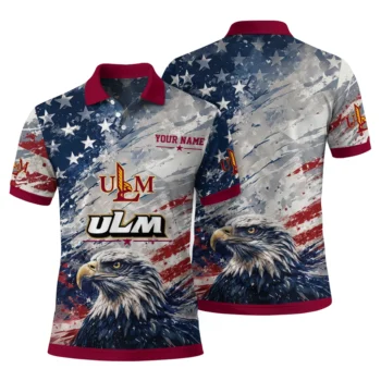 Louisiana Monroe Warhawks Polo Shirt Custom Star Brushstrokes Red Blue Fashion Forward