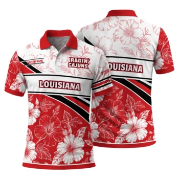 Louisiana Ragin Cajuns Polo Shirt Custom Floral Angles Red White Fashion Forward