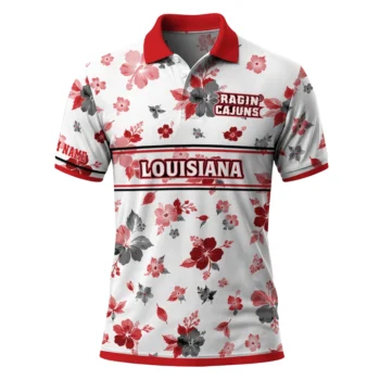 Louisiana Ragin Cajuns Polo Shirt Custom Floral Pinstripe Red White Best Selling