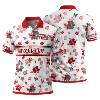 Louisiana Ragin Cajuns Polo Shirt Custom Floral Pinstripe Red White Fashion Forward