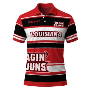 Louisiana Ragin Cajuns Polo Shirt Custom Horizontal Blocks Red Best Selling