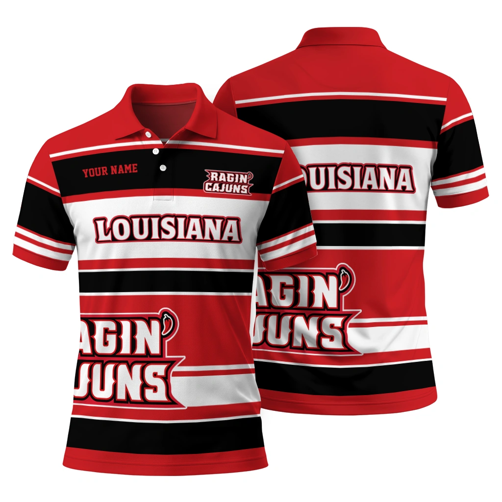 Louisiana Ragin Cajuns Polo Shirt Custom Horizontal Blocks Red Fashion Forward Louisiana Ragin Cajuns Polo Shirt Custom Horizontal Blocks Red Fashion Forward