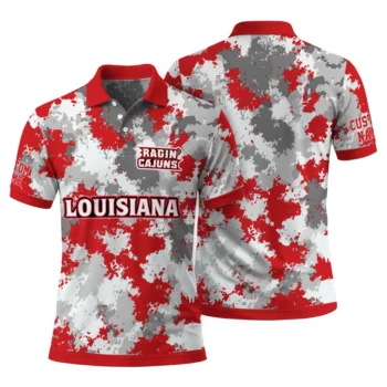 Louisiana Ragin Cajuns Polo Shirt Custom Pixel Camo Red Fashion Forward