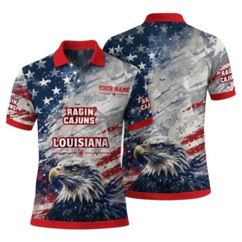 Louisiana Ragin Cajuns Polo Shirt Custom Star Brushstrokes Red Blue Fashion Forward