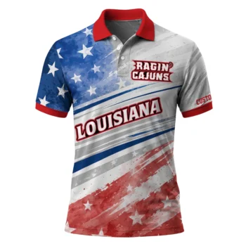 Louisiana Ragin Cajuns Polo Shirt Custom Star Stripes Red Blue Best Selling