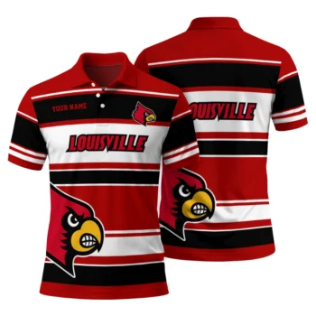 Louisville Cardinals Polo Shirt Customized Horizontal Blocks Red Fashion Forward