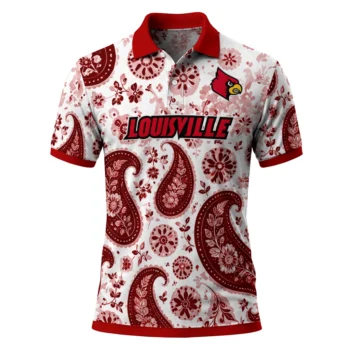 Louisville Cardinals Polo Shirt Customized Paisley Florals Red White Best Selling