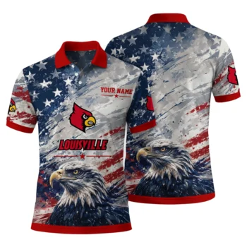 Louisville Cardinals Polo Shirt Customized Star Brushstrokes Red Blue Fashion Forward