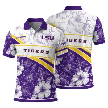 Lsu Tigers Polo Shirt Personalized Floral Angles Purple White Fashion Forward