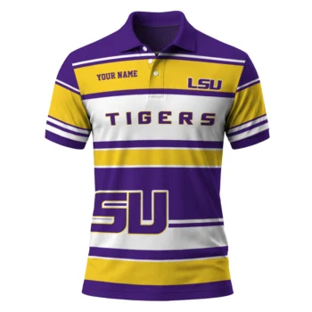 Lsu Tigers Polo Shirt Personalized Horizontal Blocks Purple Best Selling