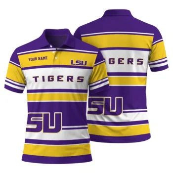 Lsu Tigers Polo Shirt Personalized Horizontal Blocks Purple Fashion Forward