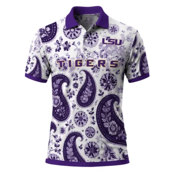 Lsu Tigers Polo Shirt Personalized Paisley Florals Purple White Best Selling