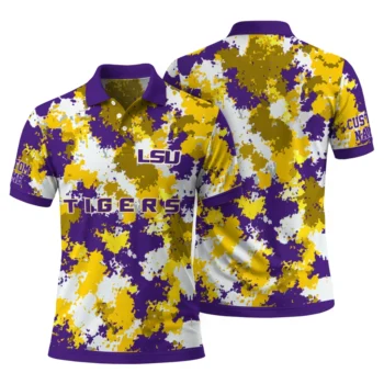 Lsu Tigers Polo Shirt Personalized Pixel Camo Purple Fashion Forward