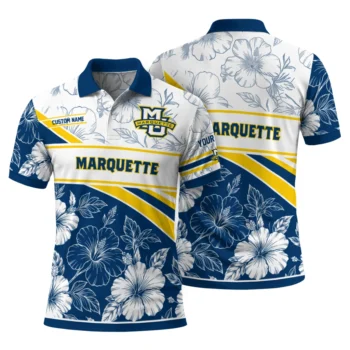 Marquette Golden Eagles Polo Shirt Personalized Floral Angles Blue White Fashion Forward