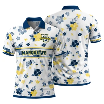 Marquette Golden Eagles Polo Shirt Personalized Floral Pinstripe Blue White Fashion Forward