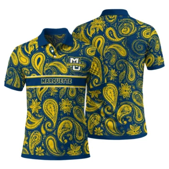 Marquette Golden Eagles Polo Shirt Personalized Paisley Band Blue Fashion Forward