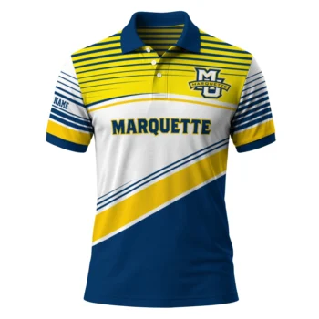 Marquette Golden Eagles Polo Shirt Personalized Slanted Stripes Blue White Best Selling