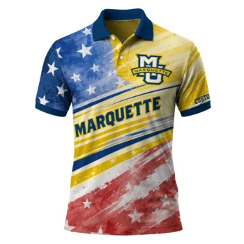 Marquette Golden Eagles Polo Shirt Personalized Star Stripes Red Blue Best Selling