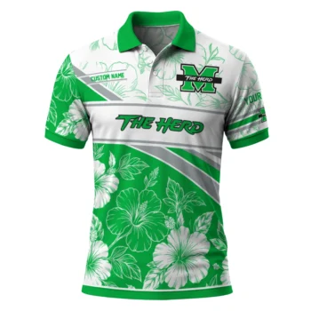 Marshall Thundering Herd Polo Shirt Custom Floral Angles Green White Best Selling