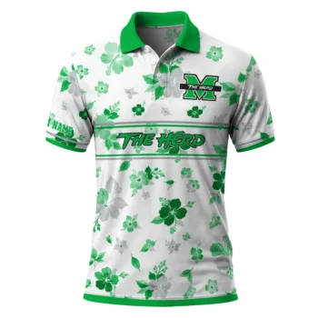 Marshall Thundering Herd Polo Shirt Custom Floral Pinstripe Green White Best Selling