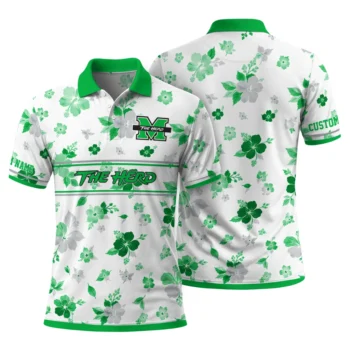 Marshall Thundering Herd Polo Shirt Custom Floral Pinstripe Green White Fashion Forward