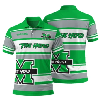 Marshall Thundering Herd Polo Shirt Custom Horizontal Blocks Green Fashion Forward