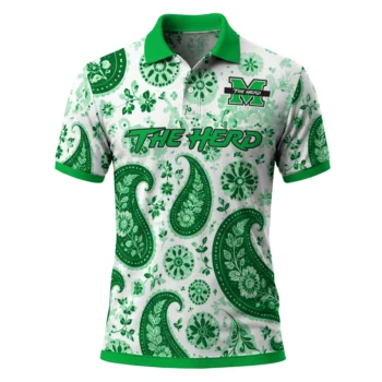 Marshall Thundering Herd Polo Shirt Custom Paisley Florals Green White Best Selling