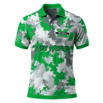Marshall Thundering Herd Polo Shirt Custom Pixel Camo Green Best Selling