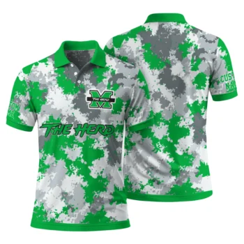 Marshall Thundering Herd Polo Shirt Custom Pixel Camo Green Fashion Forward