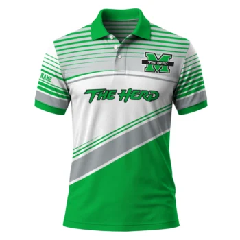 Marshall Thundering Herd Polo Shirt Custom Slanted Stripes Green White Best Selling