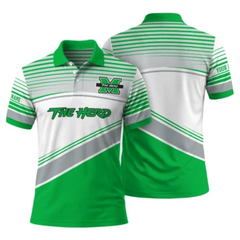 Marshall Thundering Herd Polo Shirt Custom Slanted Stripes Green White Fashion Forward