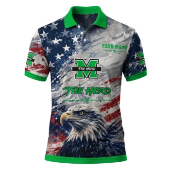 Marshall Thundering Herd Polo Shirt Custom Star Brushstrokes Green Blue Best Selling