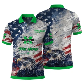 Marshall Thundering Herd Polo Shirt Custom Star Brushstrokes Green Blue Fashion Forward