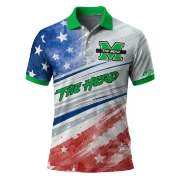 Marshall Thundering Herd Polo Shirt Custom Star Stripes Red Blue Best Selling