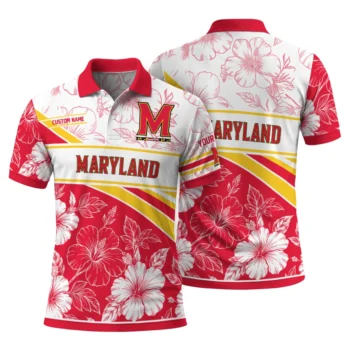 Maryland Terrapins Polo Shirt Customized Floral Angles Red White Fashion Forward