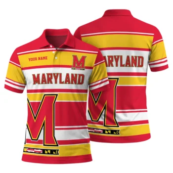 Maryland Terrapins Polo Shirt Customized Horizontal Blocks Red Fashion Forward