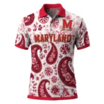 Maryland Terrapins Polo Shirt Customized Paisley Florals Red White Best Selling