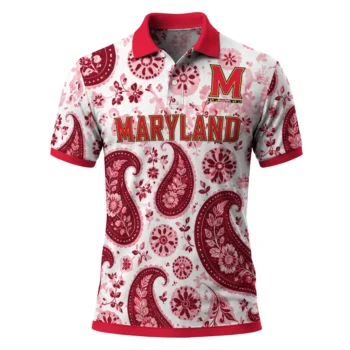 Maryland Terrapins Polo Shirt Customized Paisley Florals Red White Best Selling